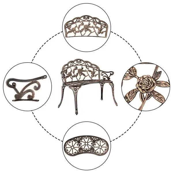 38.5" Cast Aluminum Outdoor Courtyard Decoration Park Leisure Rose Chair view 5