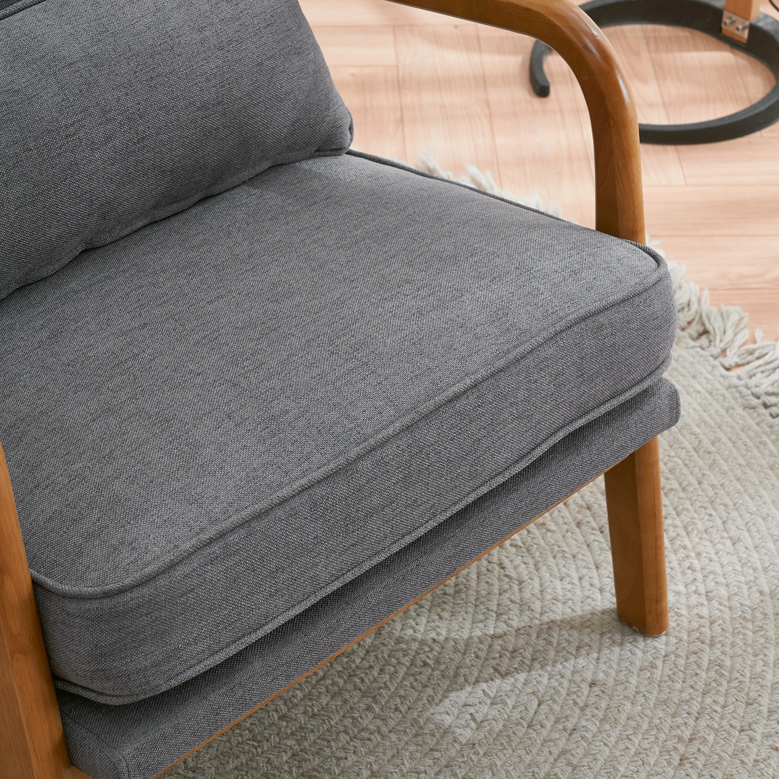 Dark Grey Oak Armrest Upholstered Single Lounge Chair, Indoor Accent Chair view 11
