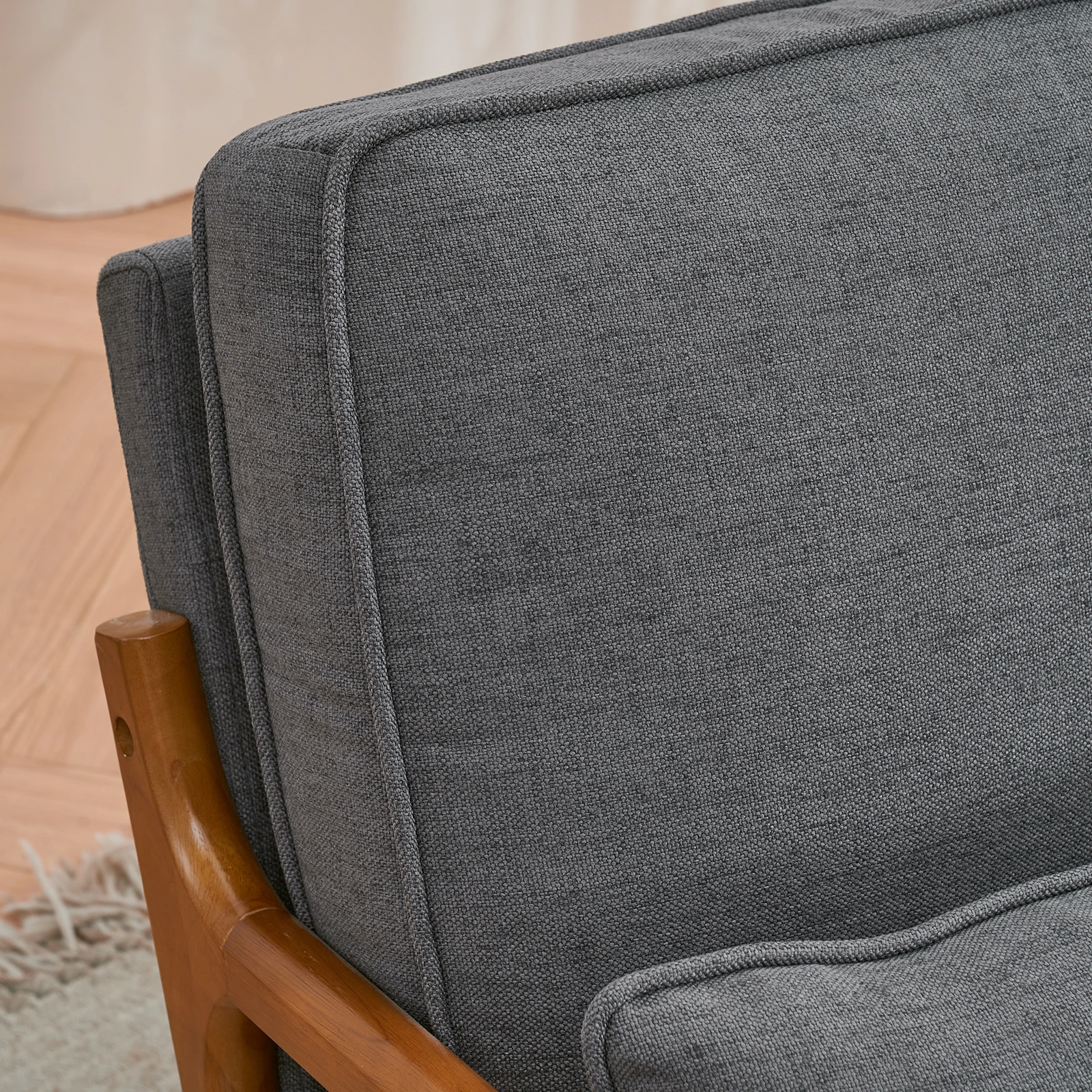 Dark Grey Oak Armrest Upholstered Single Lounge Chair, Indoor Accent Chair view 22