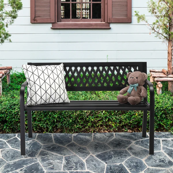 47in PVC Mesh Backrest Iron Bench Black view 2