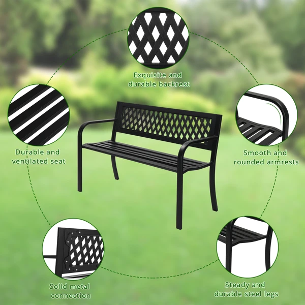 47in PVC Mesh Backrest Iron Bench Black view 4