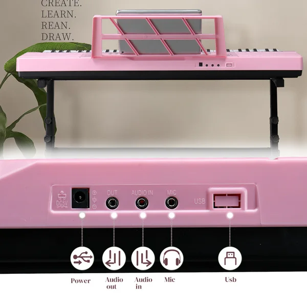 GEP-110 61 Key Keyboard with Piano Stand, Piano Bench, Built In Speakers, Headphone, Microphone, Music Rest, LED Screen, 3 Teaching Modes for Beginners view 3