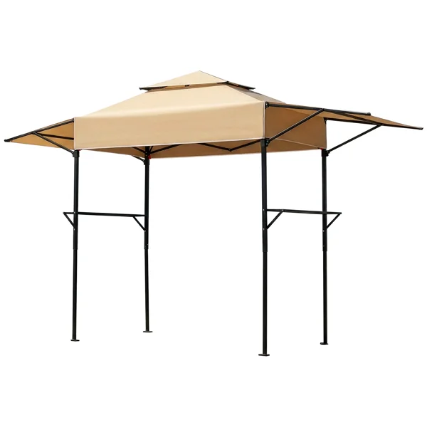 3.3x12.5FT Double Top Grill Gazebo, Khaki Polyester BBQ Canopy with Adjustable Side Sunshades, Black Powder Coated Folding Frame, Dual Mesh Trays & Carry Bag view 3