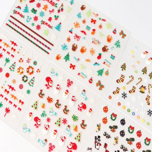 GlossyBlossom 3D Christmas Nail Stickers – Korean Made Holiday Nail Art Decals for Festive DIY Manicure, Santa, Reindeer, Snowflake & Tree Designs view 2