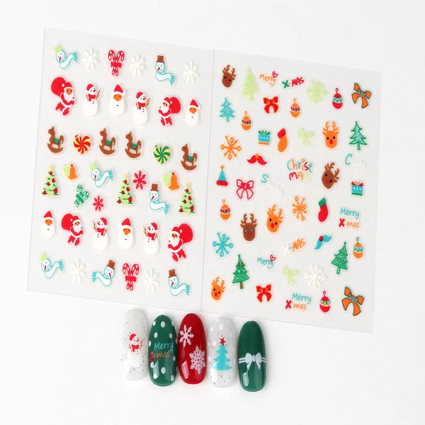 GlossyBlossom 3D Christmas Nail Stickers – Korean Made Holiday Nail Art Decals for Festive DIY Manicure, Santa, Reindeer, Snowflake & Tree Designs view 3