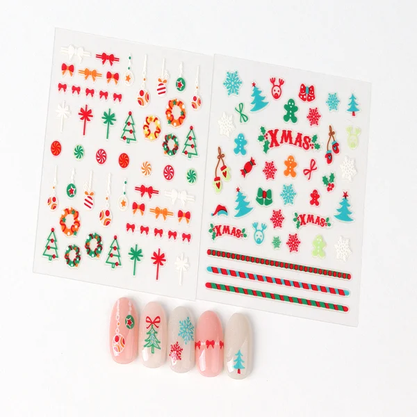 GlossyBlossom 3D Christmas Nail Stickers – Korean Made Holiday Nail Art Decals for Festive DIY Manicure, Santa, Reindeer, Snowflake & Tree Designs view 4