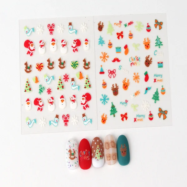 GlossyBlossom 3D Christmas Nail Stickers – Korean Made Holiday Nail Art Decals for Festive DIY Manicure, Santa, Reindeer, Snowflake & Tree Designs view 5