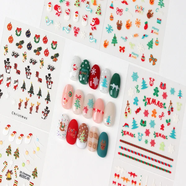 GlossyBlossom 3D Christmas Nail Stickers – Korean Made Holiday Nail Art Decals for Festive DIY Manicure, Santa, Reindeer, Snowflake & Tree Designs view 6