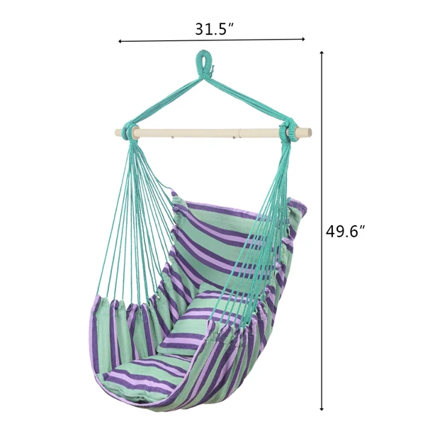 Distinctive Cotton Canvas Hanging Rope Chair with Pillows Green view 2