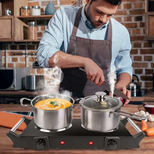 2000W Dual Burner Electric Hot Plate, 5 Temperature Settings (392℉-932℉), Portable Countertop Stove for All Flat Cookware, Fast & Even Heating, Easy to Clean, Ideal for Dorms, RVs, Apartments view 4
