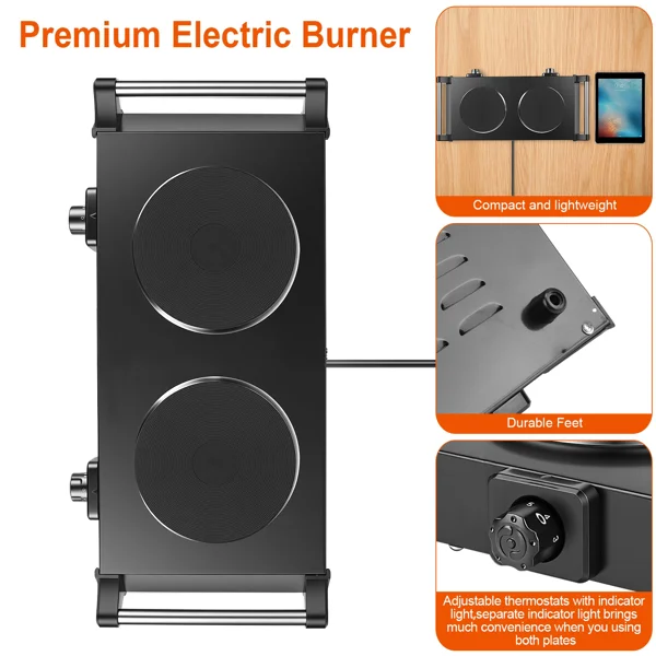 2000W Dual Burner Electric Hot Plate, 5 Temperature Settings (392℉-932℉), Portable Countertop Stove for All Flat Cookware, Fast & Even Heating, Easy to Clean, Ideal for Dorms, RVs, Apartments view 5