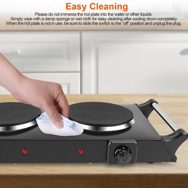 2000W Dual Burner Electric Hot Plate, 5 Temperature Settings (392℉-932℉), Portable Countertop Stove for All Flat Cookware, Fast & Even Heating, Easy to Clean, Ideal for Dorms, RVs, Apartments view 6