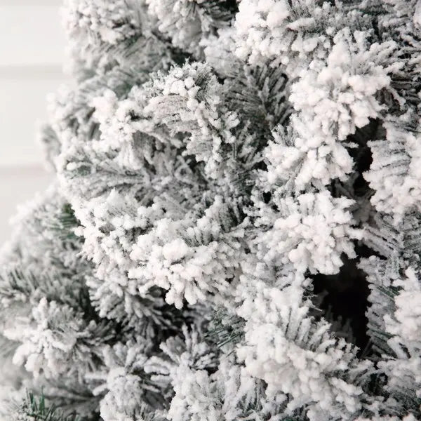 7 FT Pre-lit Snow Flocked Christmas Tree, Artificial Hinged Xmas Pine Tree with 1000 Branch Tips, 400 Lights and Remote Control for Holiday Party Office Home, Snowy Green view 4
