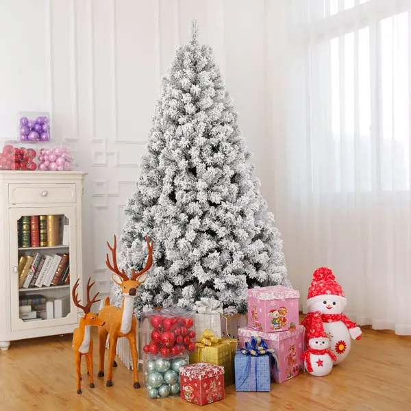 7 FT Pre-lit Snow Flocked Christmas Tree, Artificial Hinged Xmas Pine Tree with 1000 Branch Tips, 400 Lights and Remote Control for Holiday Party Office Home, Snowy Green view 6