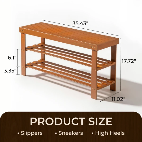 35.43"*11.02"*17.72" 3-Tier Bamboo Shoe Rack Walnut view 5