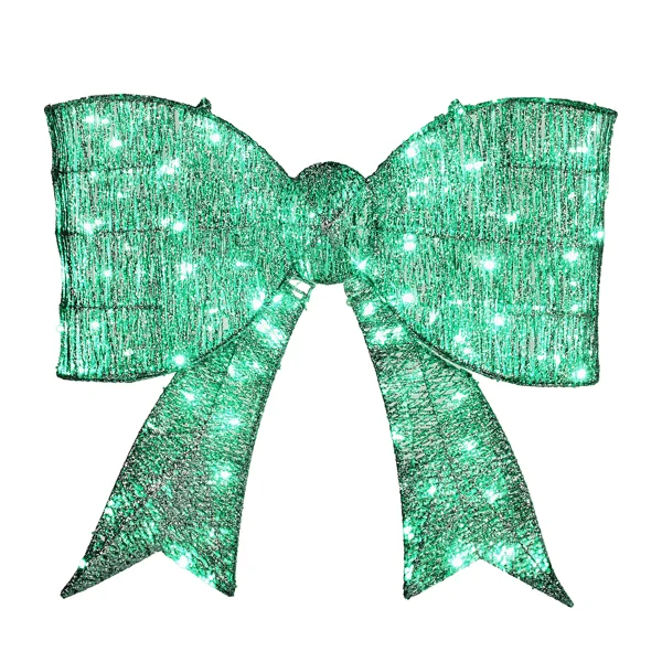 Pre-lit Outdoor Giant Bowknot Christmas Decoration, Lighted Metal Frame with 124 Green LED Lights, for Front Door Gate Wall Indoor Outdoor Holiday Party, Green