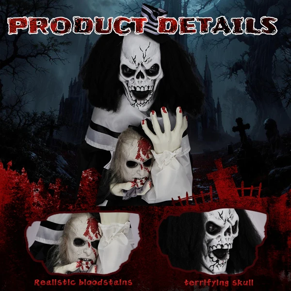 1.8ft Halloween Decoration Scary Clown, Sound-Actived Party Decor with Creepy Sound, Scary Haunted House Props for Indoor Party Home Table Garden Yard Lawn view 5