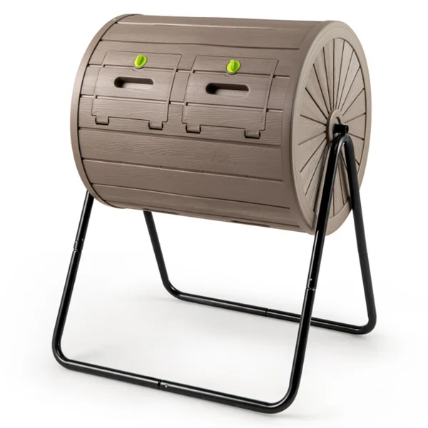 Dual Chamber Compost Tumbler 37.5Gal 360° Rotating Compost Bin with Stirring Blades for Garden-Coffee