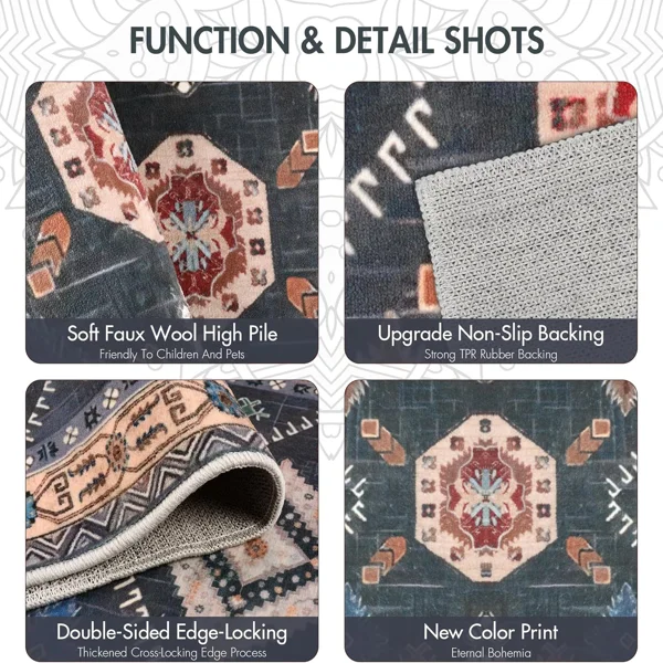 Boho Kitchen Rugs Sets 4 Piece with Runner Floral Kitchen Floor Mat Carpet Farmhouse Kitchen Rugs and Mats Non Skid Washable Runner Rug for Kitchen Floor Sink view 3