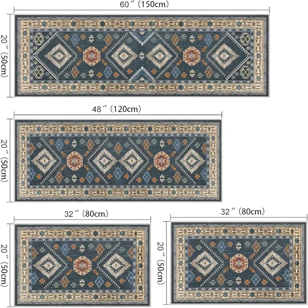 Boho Kitchen Rugs Sets 4 Piece with Runner Floral Kitchen Floor Mat Carpet Farmhouse Kitchen Rugs and Mats Non Skid Washable Runner Rug for Kitchen Floor Sink