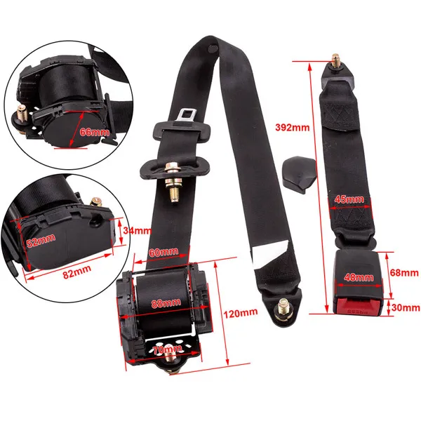 Seat Belt 3 Point Universal Retractable Safety Belt Black view 2