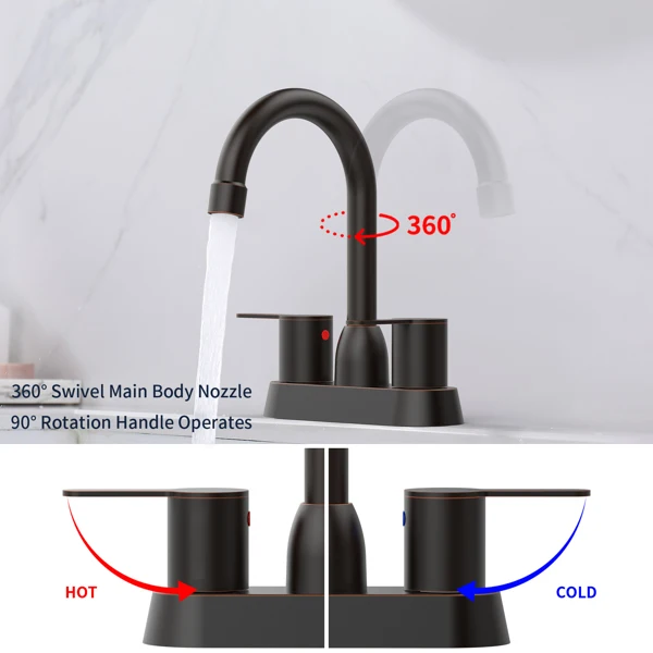 2 Handles Bathroom Sink Faucet, Oil Rubbed Bronze Centerset RV Bathroom Faucets for 2/3 Hole[Unable ship on weekends, TK/TEMU only for pickup, only TX10643 warehouse supports GOFO] view 4