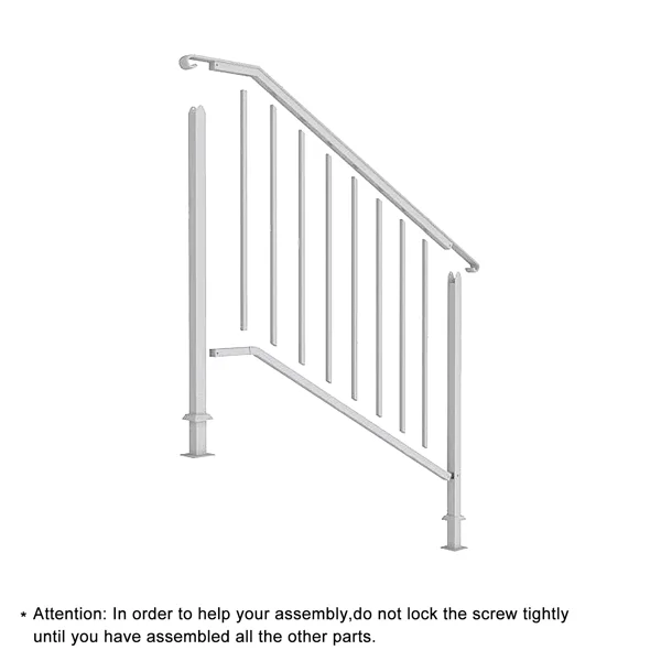 Handrails for Outdoor Steps, Iron Handrail Fits 3 Step, Transitional Handrail with Installation Kit, White view 3