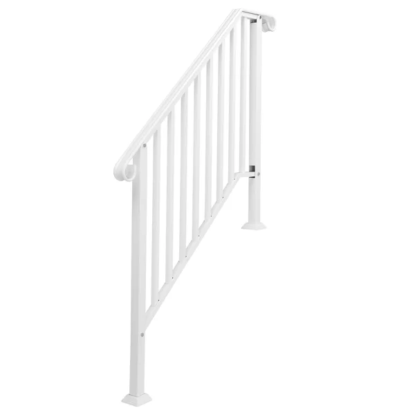Handrails for Outdoor Steps, Iron Handrail Fits 3 Step, Transitional Handrail with Installation Kit, White view 4