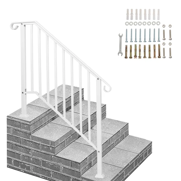 Handrails for Outdoor Steps, Iron Handrail Fits 3 Step, Transitional Handrail with Installation Kit, White view 5