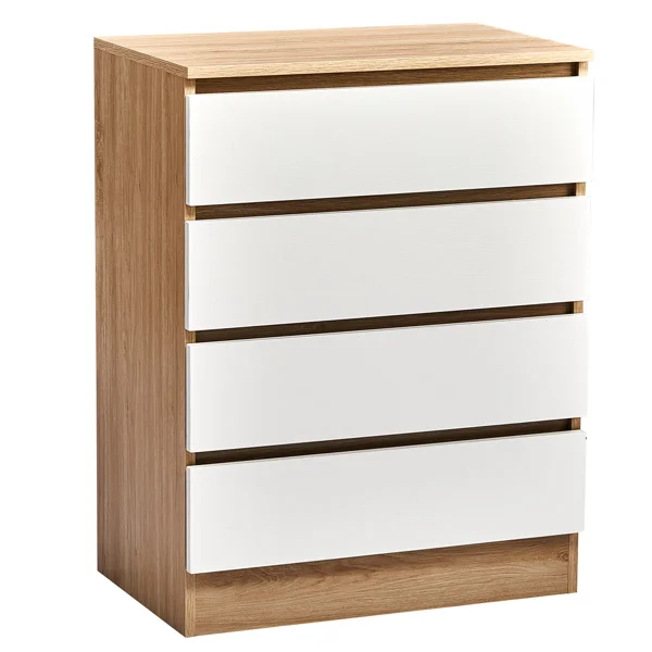 Handle-Free 4-Drawer Storage Cabinet Color-Block Drawer Dresser 23.62*14.96*30.71in Wood-Tone Cabinet Body + White Drawer Fronts view 3