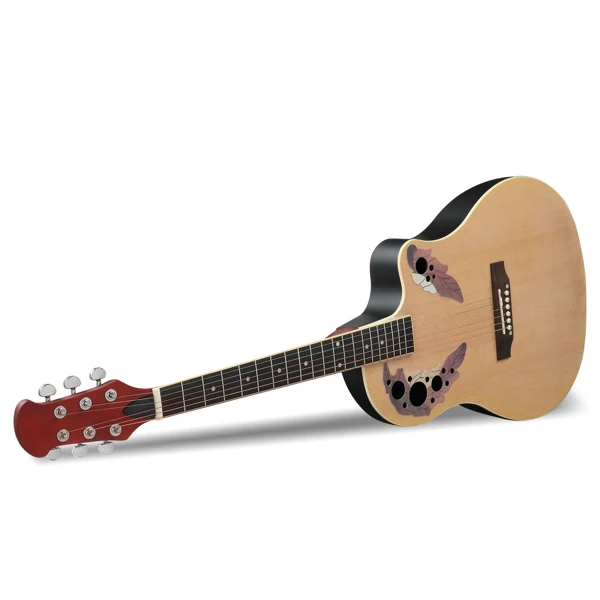 41 inch Cutawary Round Back Acoustic Guitar Spruce Top Grape Hole Burlywood view 3