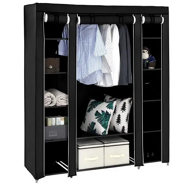 69" Portable Clothes Closet Wardrobe Storage Organizer with Non-Woven Fabric Quick and Easy to Assemble Extra Strong and Durable Black view 3