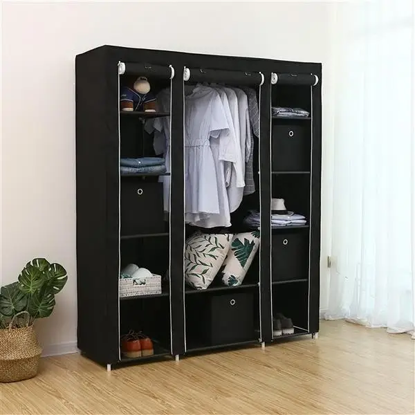 69" Portable Clothes Closet Wardrobe Storage Organizer with Non-Woven Fabric Quick and Easy to Assemble Extra Strong and Durable Black view 5
