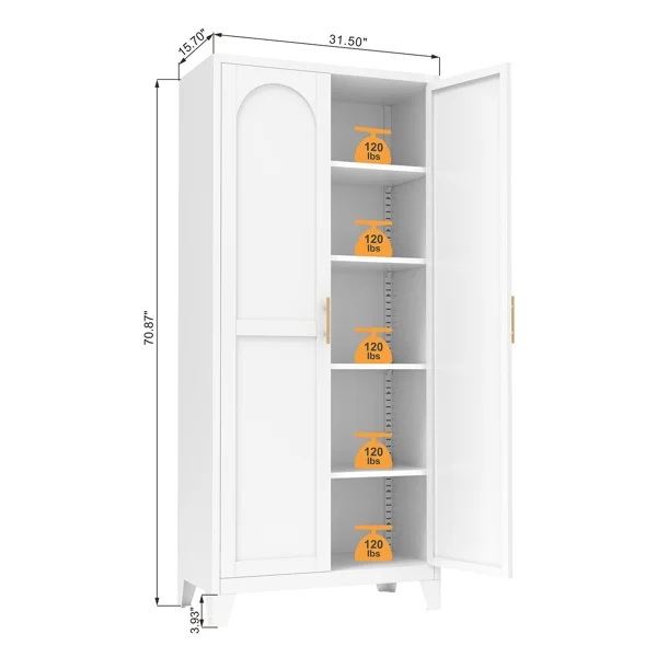 71'' 2 Shapely Doors Cabinet, Metal Storage Cabinet with Doors and Adjustable Shelves, for Bedroom, Living Room, Kitchen(White)-Does not support self pick up view 4