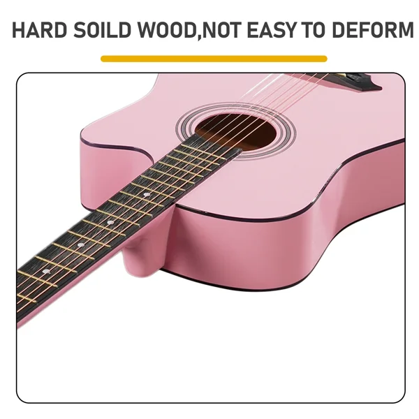 Matte Pink 38-inch Acoustic Guitar with Picks, Strings, Capo, Case, Tuner, and Strap view 6