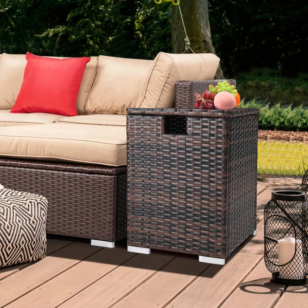40*40*57cm Iron Frame Gas Bottle Storage Rattan Side Table Brown Gradient view 6
