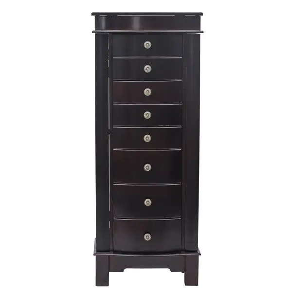 Jewelry Armoire with Mirror, 8 Drawers & 16 Necklace Hooks, 2 Side Swing Doors (Brown) view 2