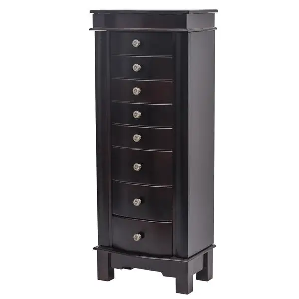 Jewelry Armoire with Mirror, 8 Drawers & 16 Necklace Hooks, 2 Side Swing Doors (Brown) view 3