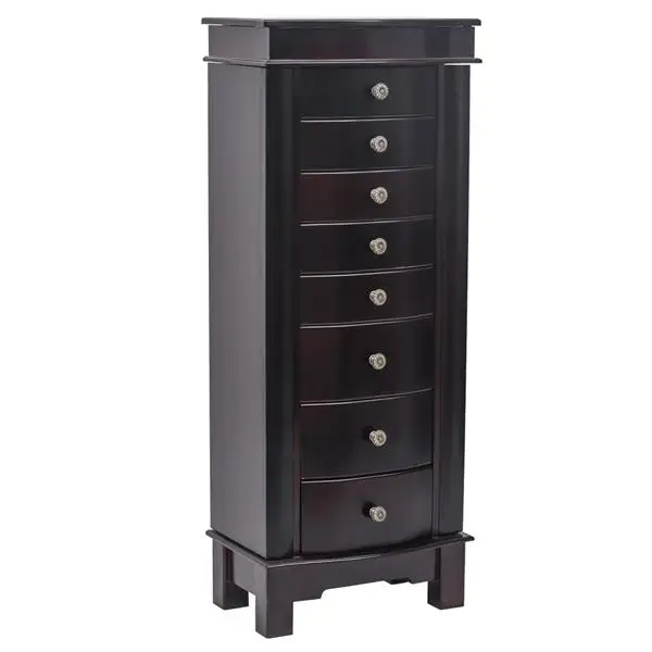 Jewelry Armoire with Mirror, 8 Drawers & 16 Necklace Hooks, 2 Side Swing Doors (Brown) view 4