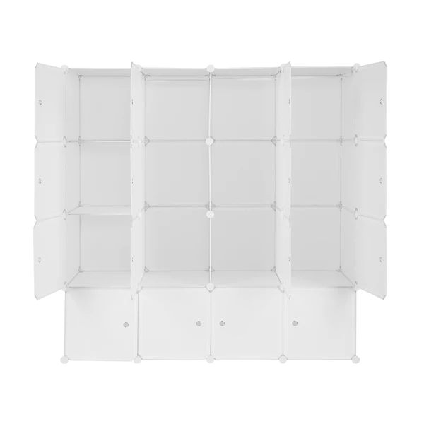 4-layer 16 Cube Organizer Stackable Plastic Cube Storage, Plastic + Steel Wire with 3 Clothes Rails, Free to Assemble, White view 4