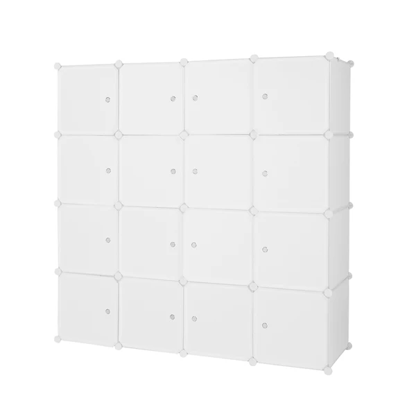 4-layer 16 Cube Organizer Stackable Plastic Cube Storage, Plastic + Steel Wire with 3 Clothes Rails, Free to Assemble, White view 5