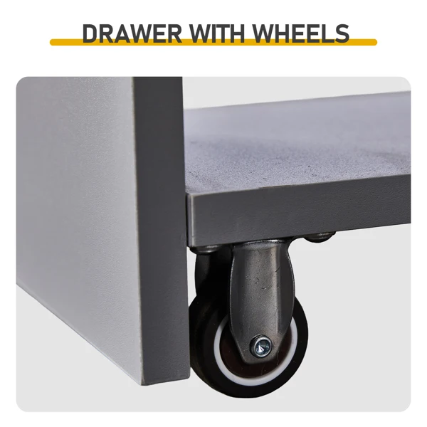 Gray particleboard with melamine veneer, 18*40*70cm, two-drawer, one-panel low cabinet with wheels and movable pull-out shelf, bathroom vanity view 4