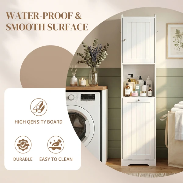 White melamine-faced particleboard, vertical grain, 40*40*180cm, 1 door + bottom flip-down drawer with non-woven storage bag, bathroom tall cabinet view 6