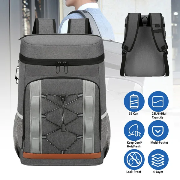 Cooler Backpack 36 Can Leakproof Insulated Cooler Backpack with 25L/6.6Gal for Picnic Camping Beach Hiking Fishing Travel view 2