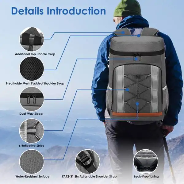Cooler Backpack 36 Can Leakproof Insulated Cooler Backpack with 25L/6.6Gal for Picnic Camping Beach Hiking Fishing Travel view 6