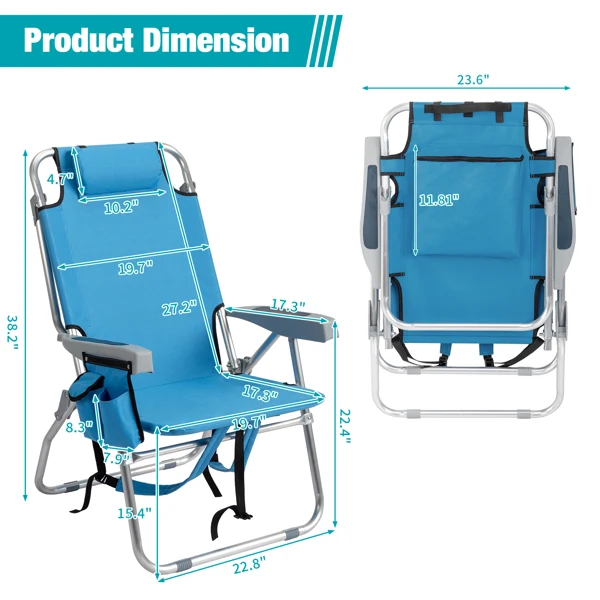 63*70*99cm Heightened Oxford Cloth Silver White Aluminum Tube Bearing 100kg Beach Chair Blue view 3
