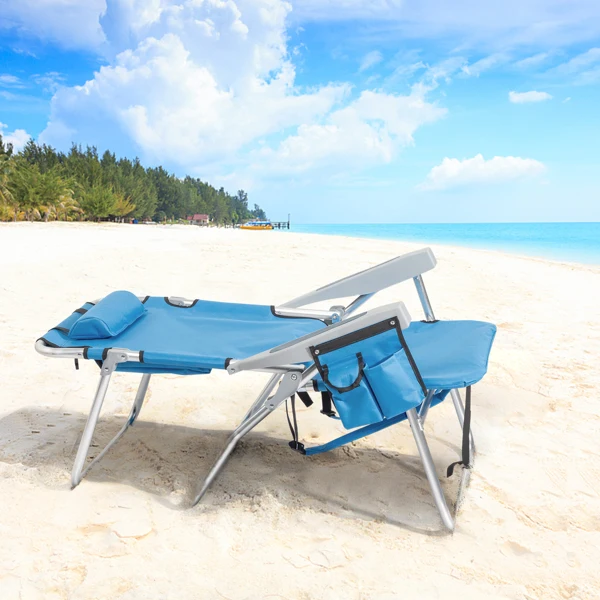 63*70*99cm Heightened Oxford Cloth Silver White Aluminum Tube Bearing 100kg Beach Chair Blue view 4
