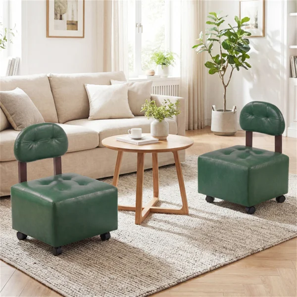 Set of 2 Stackable Small Rolling Stools with Brake Wheels, Compact Shoe Changing Footrest for Entryway view 3