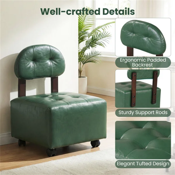 Set of 2 Stackable Small Rolling Stools with Brake Wheels, Compact Shoe Changing Footrest for Entryway view 4