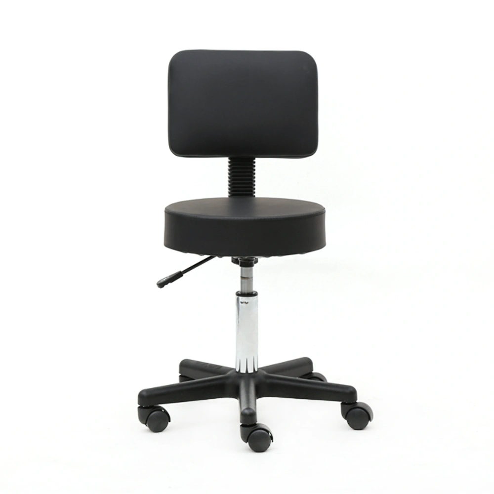 Adjustable Round Salon Stool with Backrest, Black Plastic Hydraulic Barber Chair for Beauty Salon & Spa